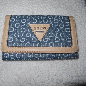 Guess Denim and Beige Logo Wallet